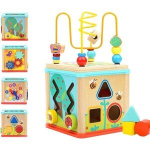 TOP BRIGHT Montessori Toys for Boy Girl Toddlers, Wooden Activity Cube toys.